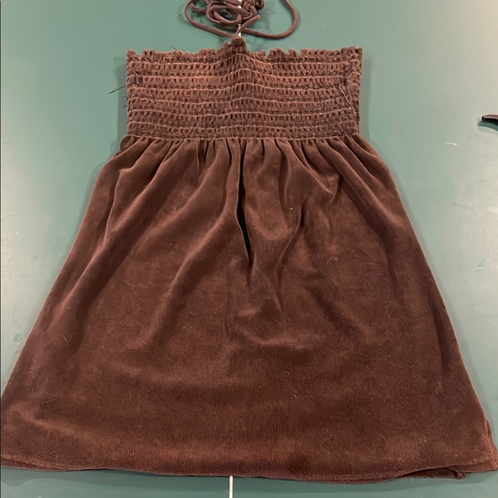Juicy Couture black/brown strapless cotton/poly velvet like beach coverup Size M